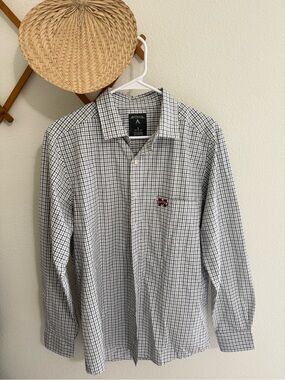 Antigua Men's White & Black Checked Button-Up Shirt with MSU Logo
